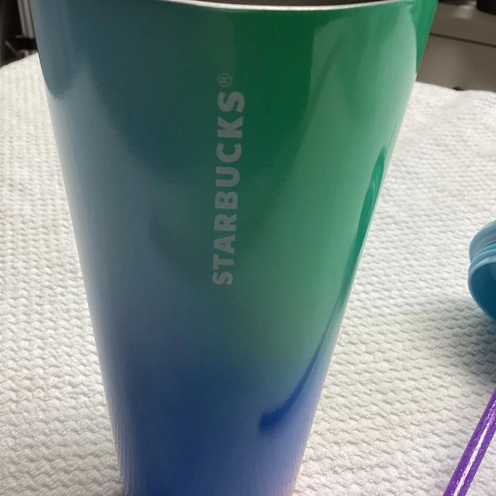 Starbucks 2022‎ Spring Purple Teal Floral Tumbler Double Wall Screw On Lid 24oz
